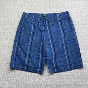 Y2K O'neill Hybrid Shorts Mens 38 Blue Plaid Pocket Stretch Surf Skate Golf